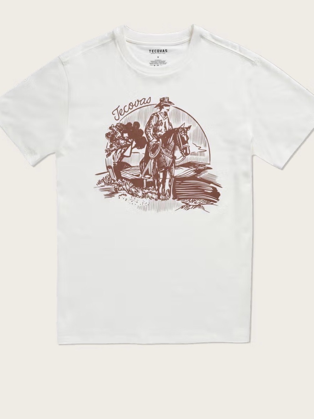 Tecovas Men's Sketchbook Cowboy T-Shirt White Brown Western Supima Cotton Medium